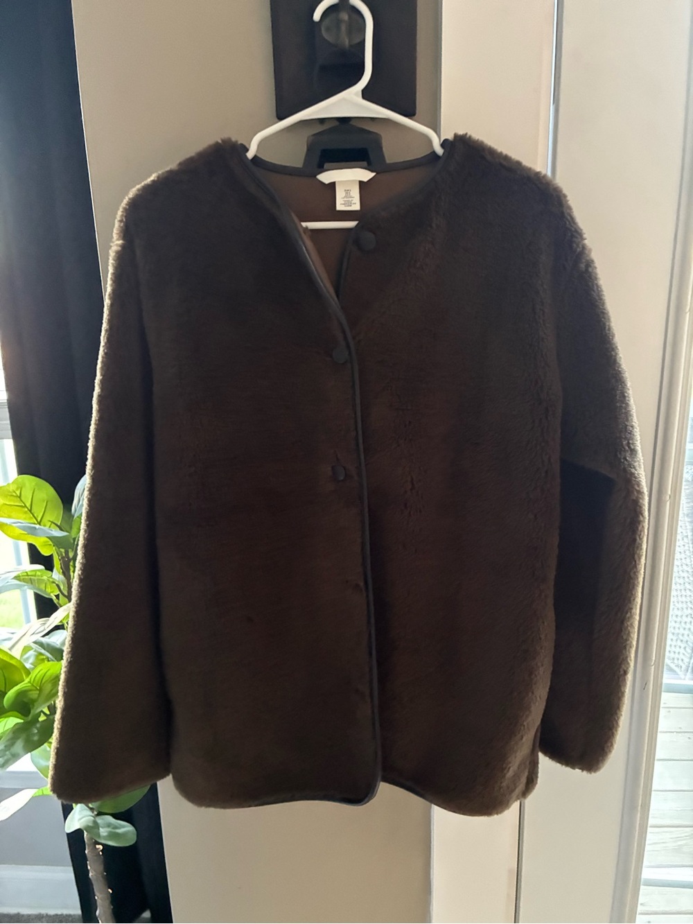 H&M Dark Brown Teddy Faux-Fur Button Jacket